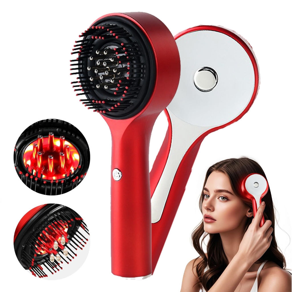 Escova Massageadora Capilar Óleo Luz Infravermelha Recarregável Crescimento do Cabelo