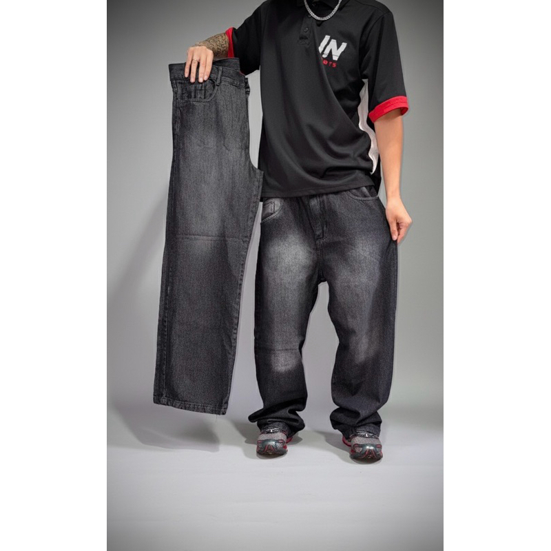 Calça Jeans Preto-Estonado Balão/Baggy Sportlife | Shopee Brasil