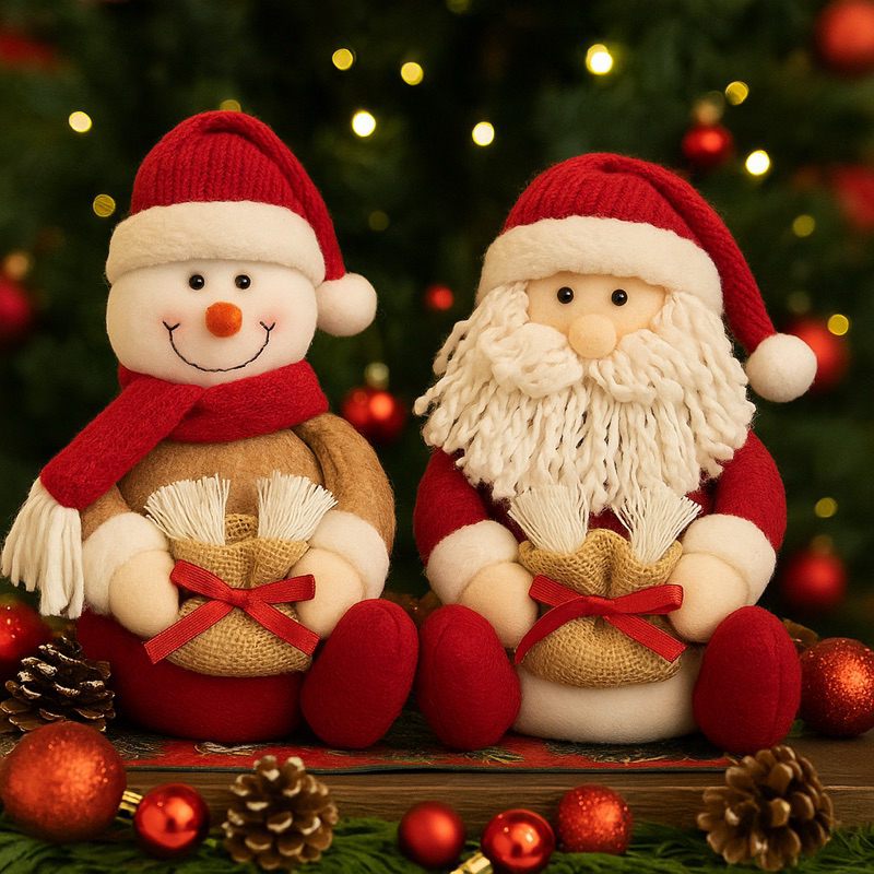 Boneco de Natal 20cm | Papai Noel ou Boneco de Neve Sentado com Saco de ...