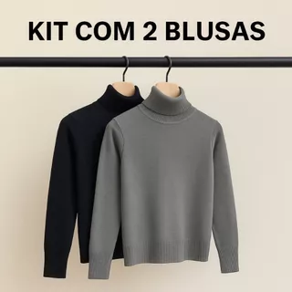 Kit 2 Peças · Blusa Feminina Cacharrel, Tricot Premium, Gola Alta, com Elastano, RS Malhas, Inverno