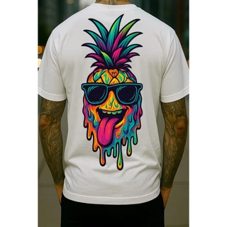 Camiseta Estampada Abacaxi Colorido Psicodélico Rave 100% Algodão Camisa StreetWear