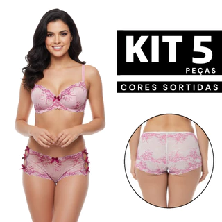 Kit 1 à 5 Calcinhas de Renda Estilo Shortinho 6 Laços Bicolor Lingerie Confortável Sexy Barata