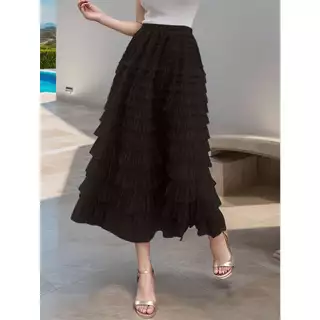moda feminina saia tule temperamento saia de bolo em camadas cintura alta com elastico elegante