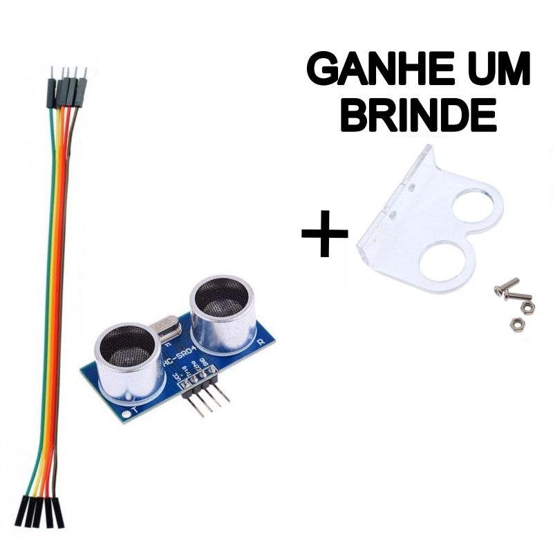 Módulo Sensor de Distância Ultrassônico HC-SR04 + 4 Cabo Jumper 20cm macho/fêmea + Brinde
