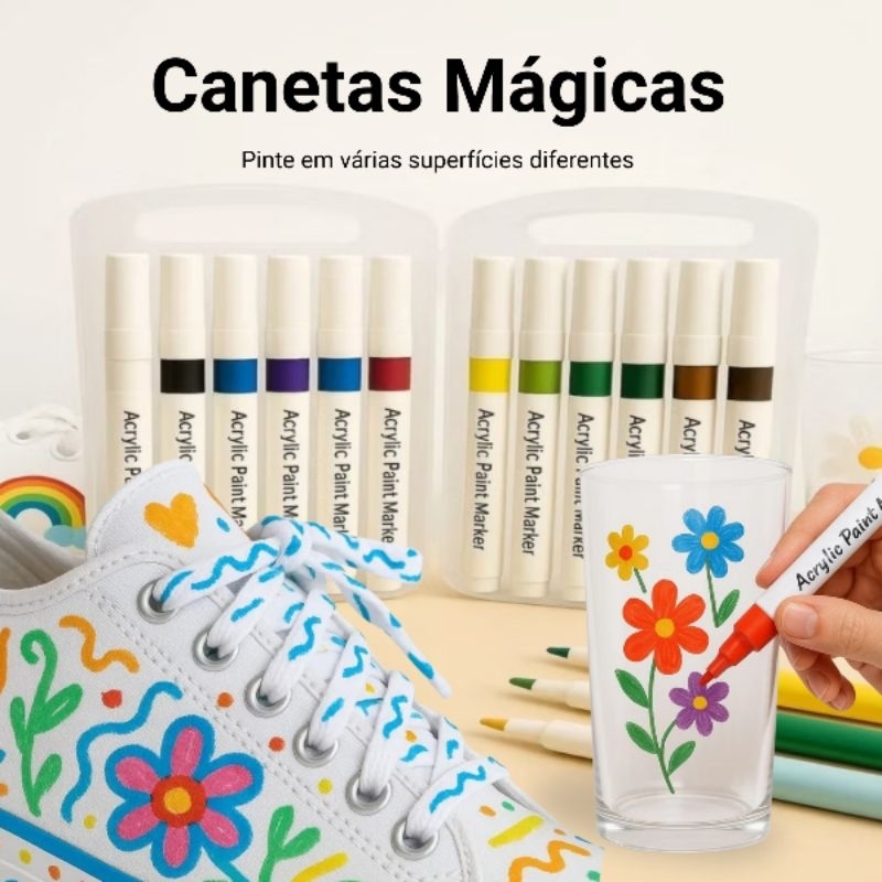 Estojo Canetas marcadoras Acrílicas Vibrantes 12 Cores - Liberdade para criar