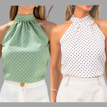 Kit 2 blusas femininas regata cava americana poá 