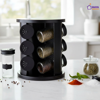 Porta Temperos Condimento Profissional Giratório 9 Potes Vidro OFERTA com Tampa Dosadora