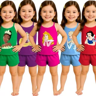 Pijama Infantil Feminino Curto Baby Doll Short Doll Alcinha Princesas Verão em Oferta na Shopee