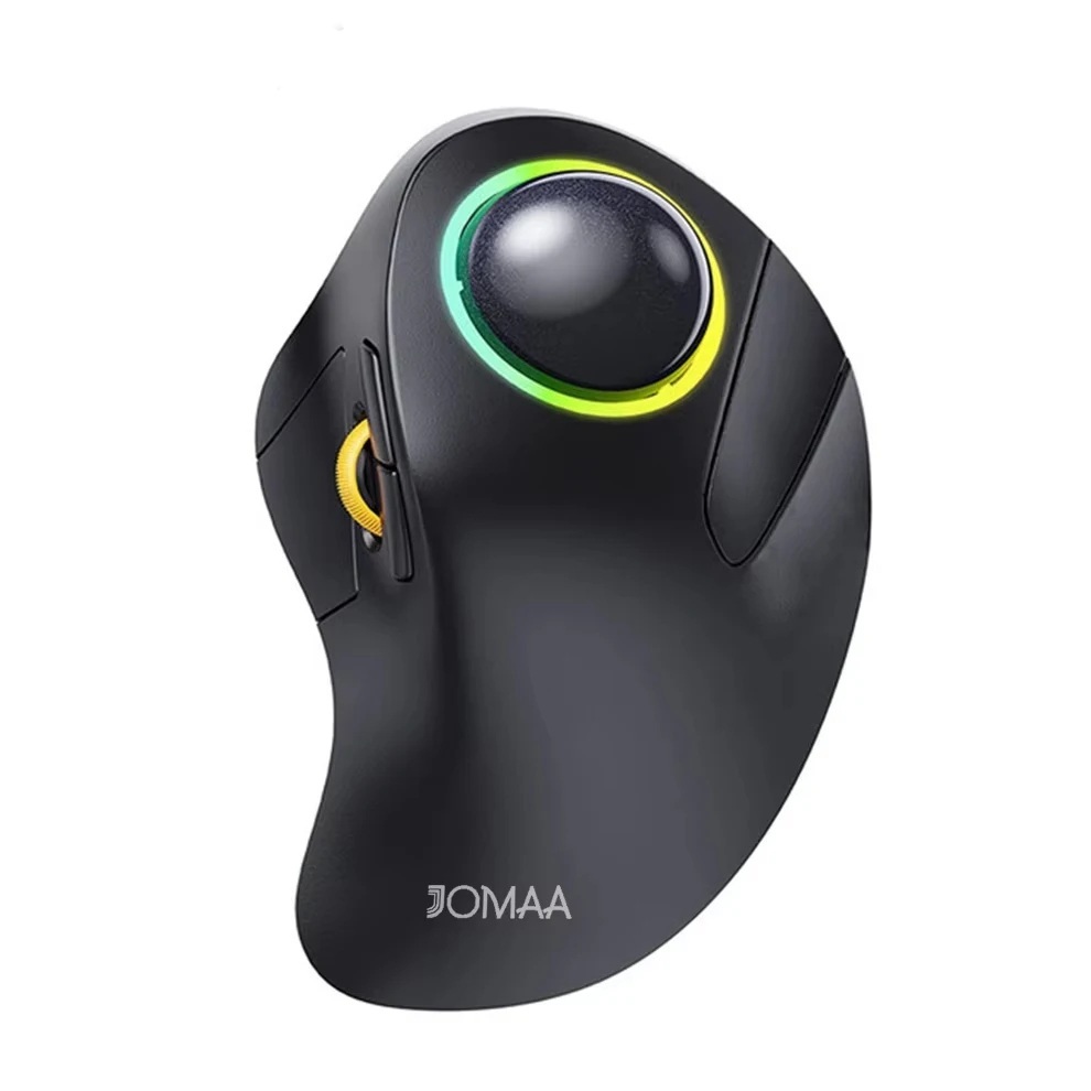 Mouse Trackball JOMAA 44 mm Tri-Mode (BT + 2.4G) RGB, Recarregável, 800-4800 DPI – Ergonômico