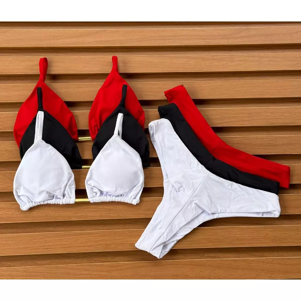 Kit 3 Conjuntos de 3 Biquini Modelo Asa Delta Verão suplex poliamida bojo acessórios metais