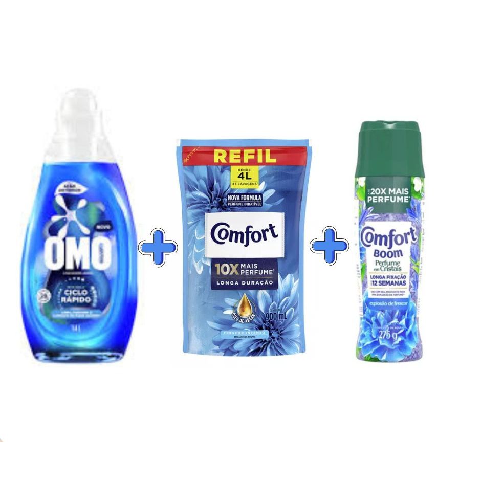 Kit Lavagem Completa Omo Ciclo Rápido+Amaciante Comfort+Cristais Boom ...