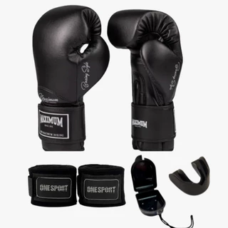 Kit de Boxe Premium Maximum: Luvas Profissionais, Bandagens 5m e Protetor Bucal - Treino Completo