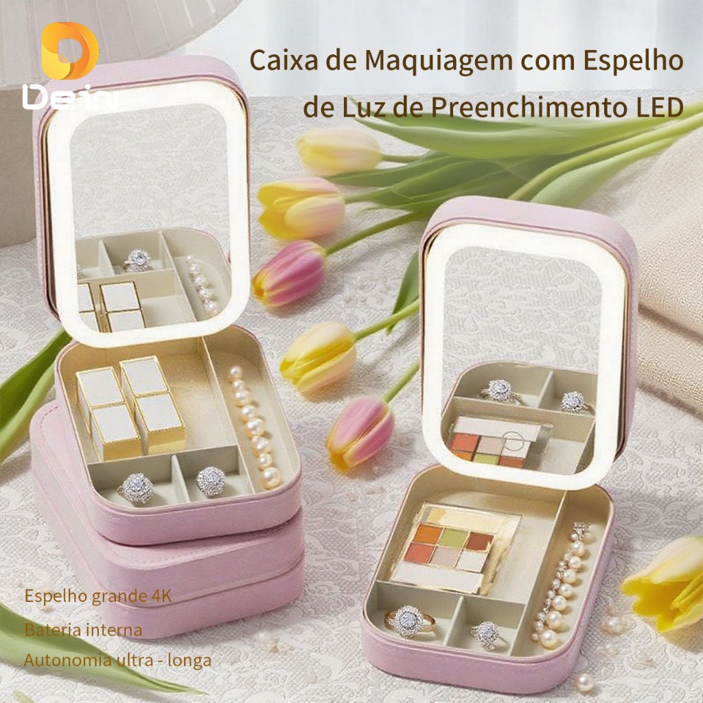 Caixa de Joias com Espelho (Mini ou Luxo LED) – Estojo Portátil de