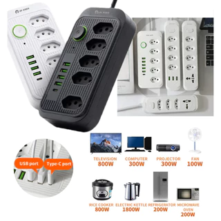 Régua Filtro de Linha com 5 Tomadas Extensão Elétrica 3 Universal 3USB Type c 10A 110V/220V 2500W