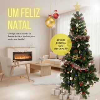 Árvore de Natal Completa com Kit de Decoração – 180 cm 540 Galhos ou 150 cm 450 Galhos
