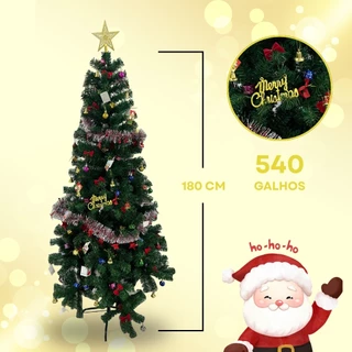 Árvore de Natal Tradicional Verde 150cm ou 180cm + Kit de Decoração