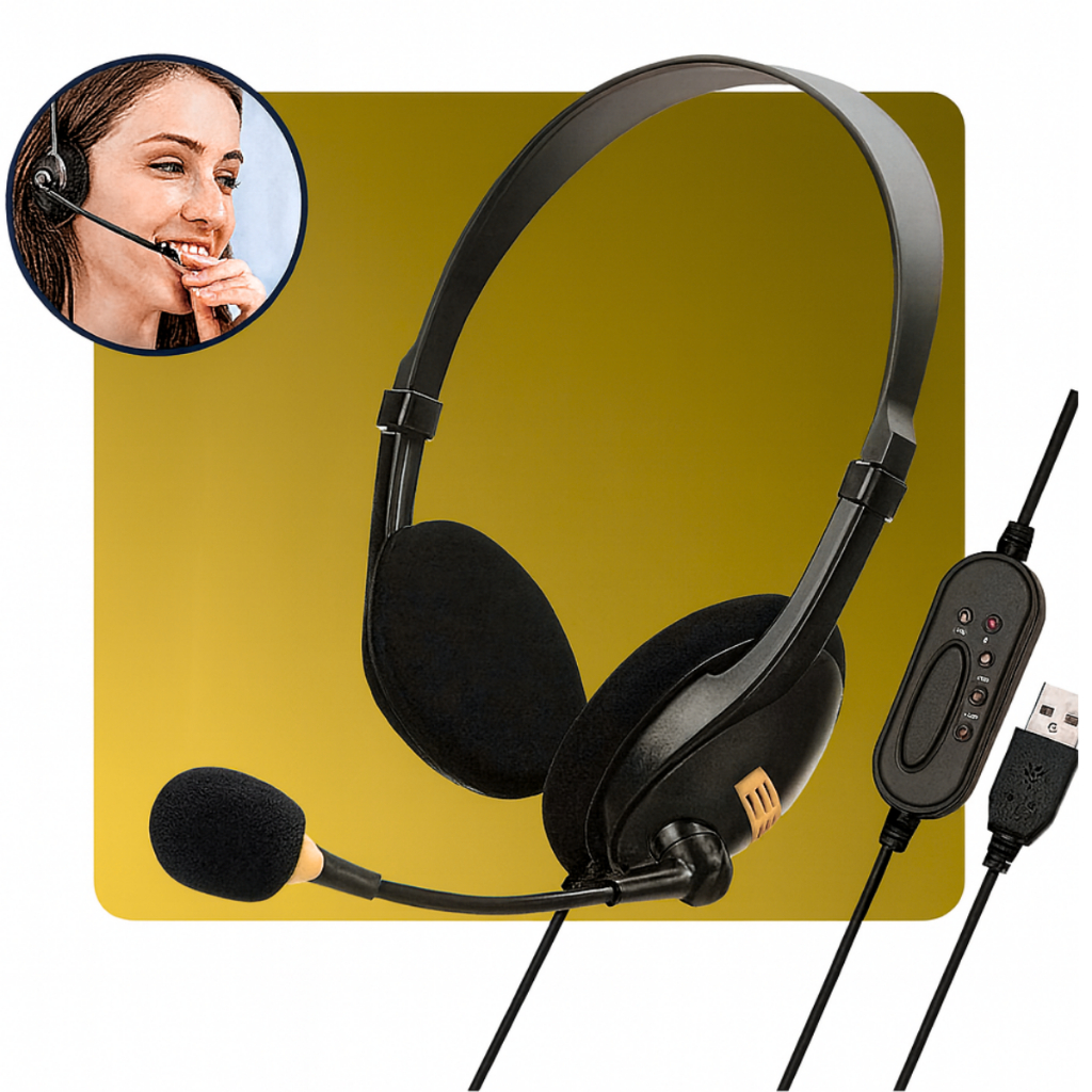 Headset com Microfone Flexível – Fone de Ouvido Call Center ...