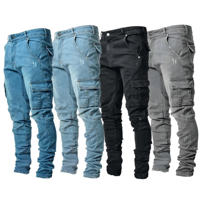 Calça Denim Masculina Com Skinny Jeans De Carga Com Lapela Na Lateral ...