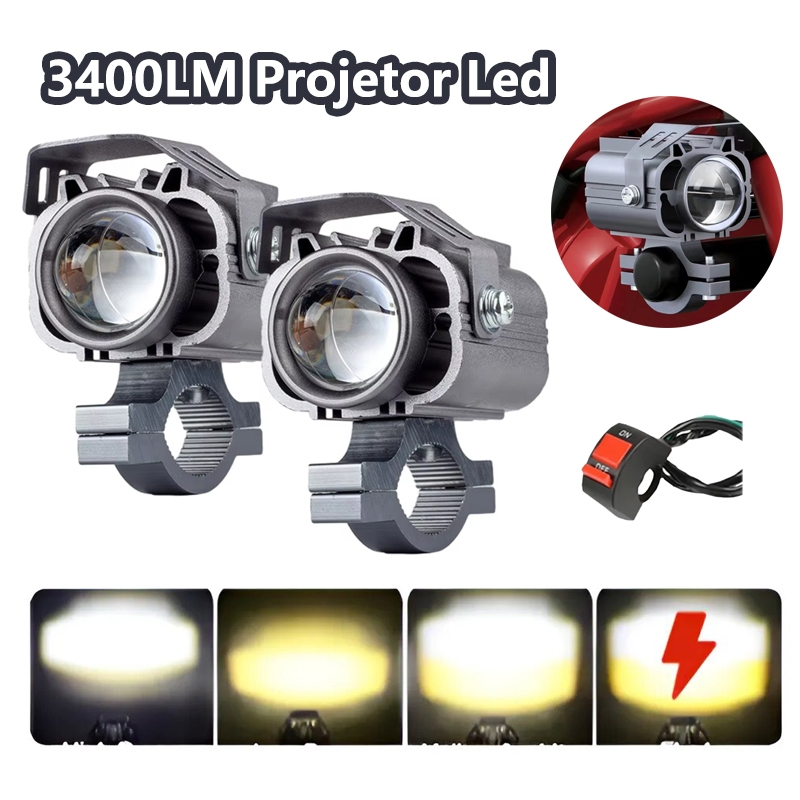 Par Projetor Led Moto Farol Luz LED Farol Motocicleta Dual Color 3400LM ...