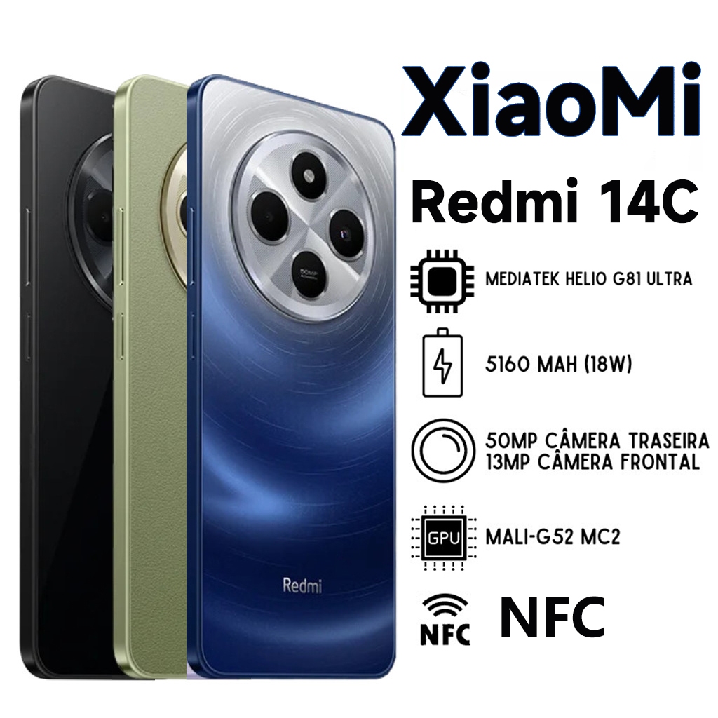 Celular Xiaomi Redmi 14C 128Gb4Gb Global Smartphone com NFC