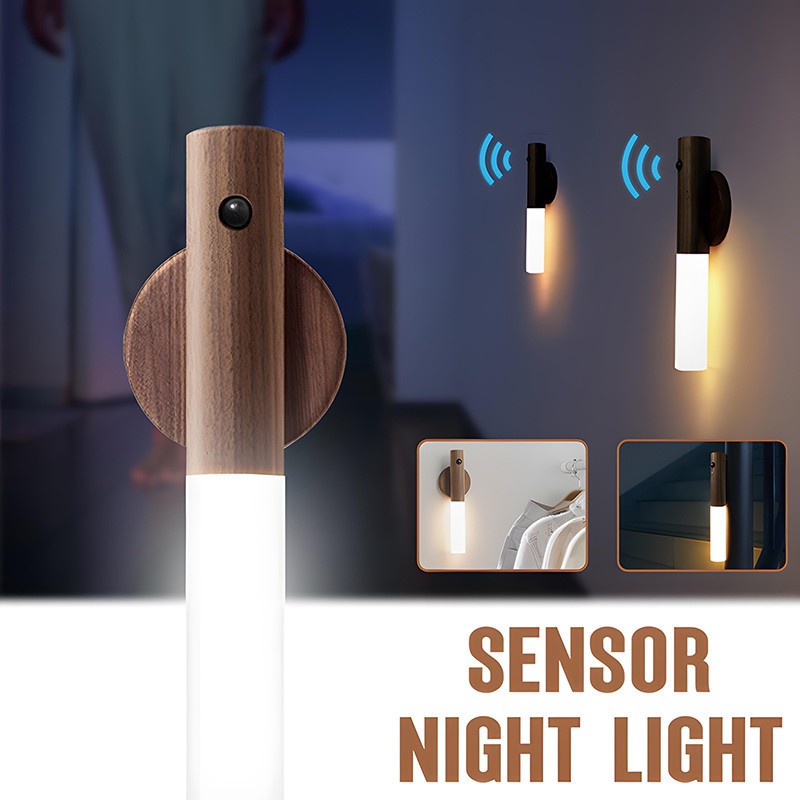 Luminária Elegante De Madeira Led Sensor Movimento Presença