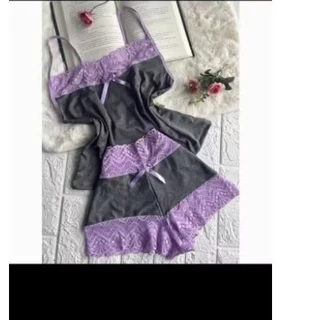 Conjunto de dormir baby Doll  mescla com renda  blogueirinha em Oferta na Shopee
