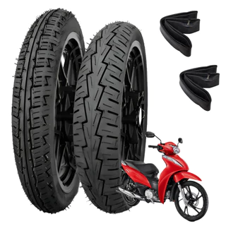 Par Pneu Biz 100/ 110/ 125 60-100-17 + 80-100-14 Cinborg + Par Camaras de Ar