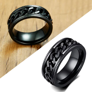 Anel Preto de Aço Inoxidável Corrente Giratória 6mm Masculino Feminino
