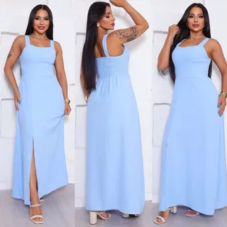 Vestido Longo Feminino Duna com Fenda Lateral com Bojo em Oferta na Shopee