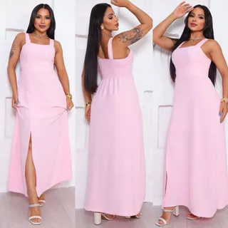 Vestido Longo Feminino Casual Elegante com Fenda Lateral em Tecido Duna com Bojo em Oferta na Shopee