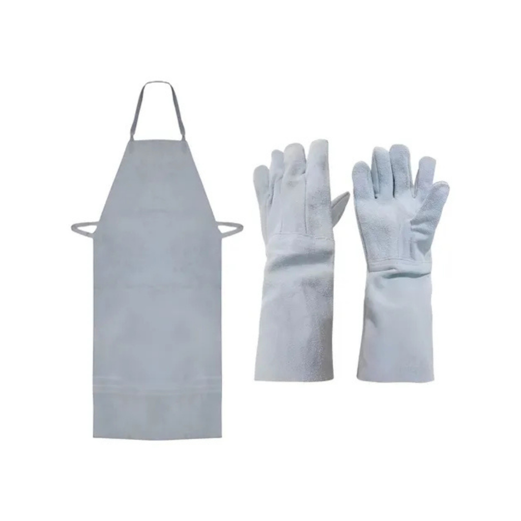 Kit Protetor Epi Soldador Solda Serralheiro Luva De Raspa Cano Longo Avental Proteção Reforçada Epi Camurça
