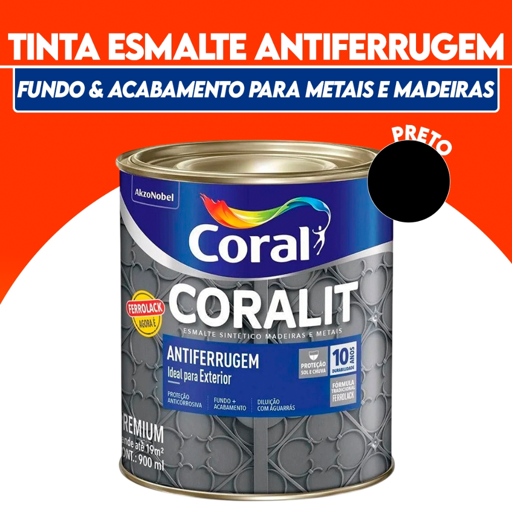 Tinta Esmalte Preta Para Metais e Madeiras 2 Em 1 Contra Ferrugem ...