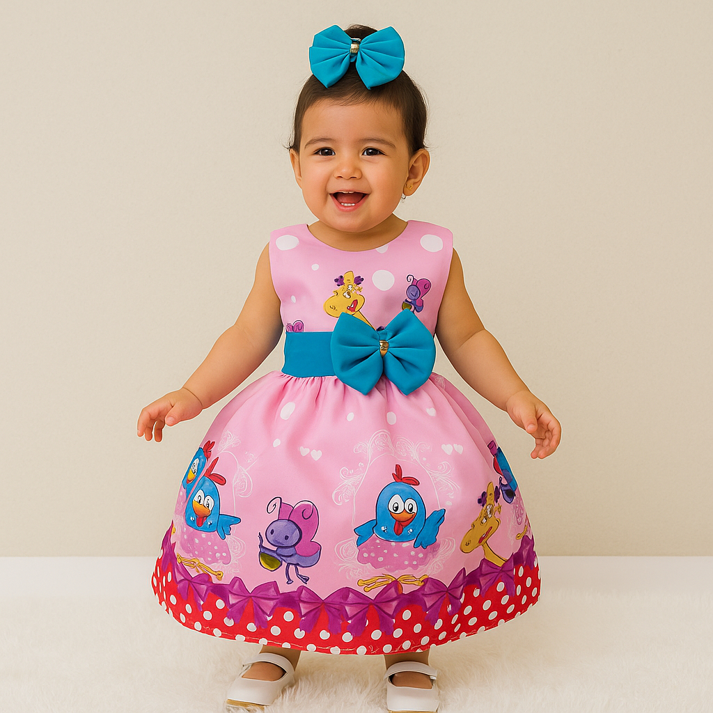 Vestido Infantil Galinha Pintadinha Azul Rosa Luxo Festa Menina ...