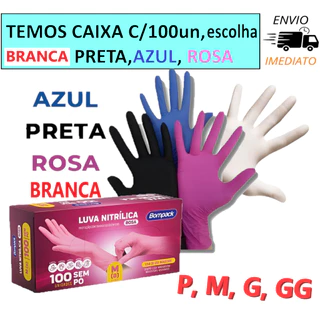 Luvas descartáveis Preta / Rosa / Azul / Branca Nitrílicas resistente antialérgica P, M, G, GG em Oferta na Shopee