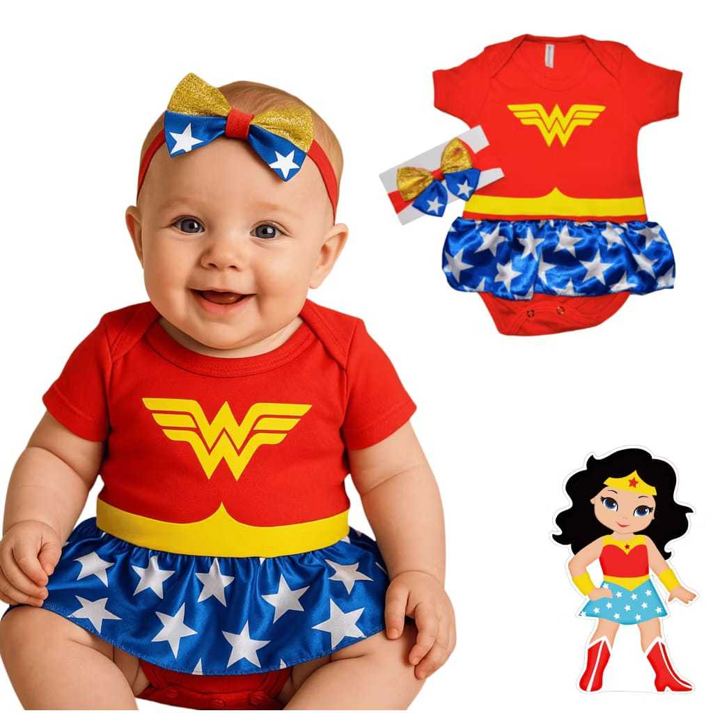 Body Bebê Mulher Maravilha Body + Laço Mesversario fantasia Infantil ...