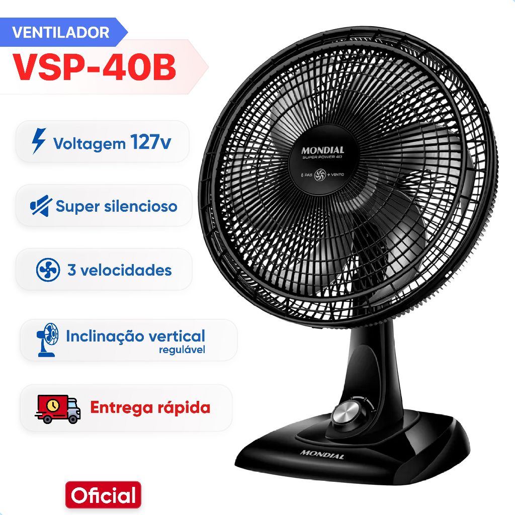 Ventilador De Mesa Mondial 6 Pás Super Power VSP-40B 40cm 140w 127v