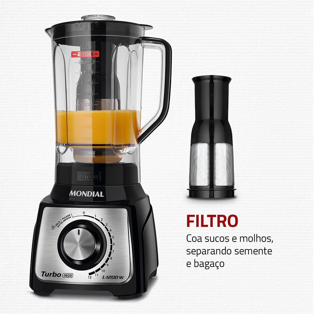 Liquidificador Turbo Mondial Preto e Inox 1200W L-1200 BI 127v | Shopee ...