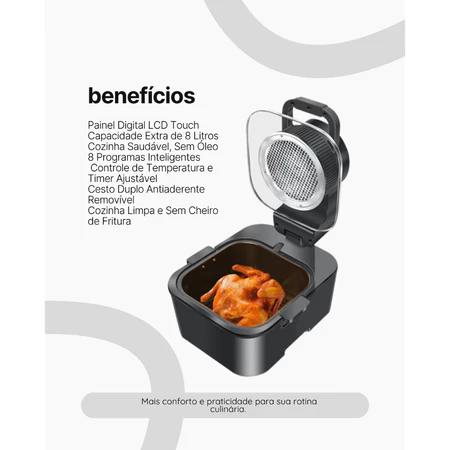 Air Fryer Fritadeira Elétrica Sem Óleo 8 Litros Digital Lcd Antiaderente Grande Capacidade