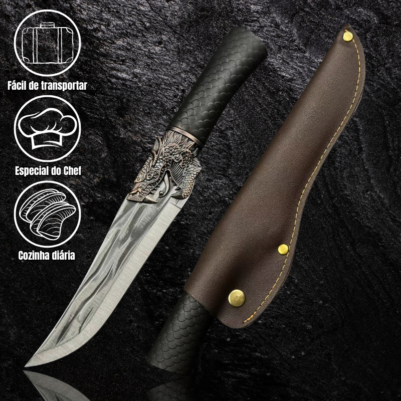 Faca Artesanal Churrasco Inox Com Bainha Couro