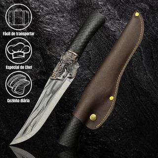 Faca Artesanal Churrasco Inox Com Bainha Couro