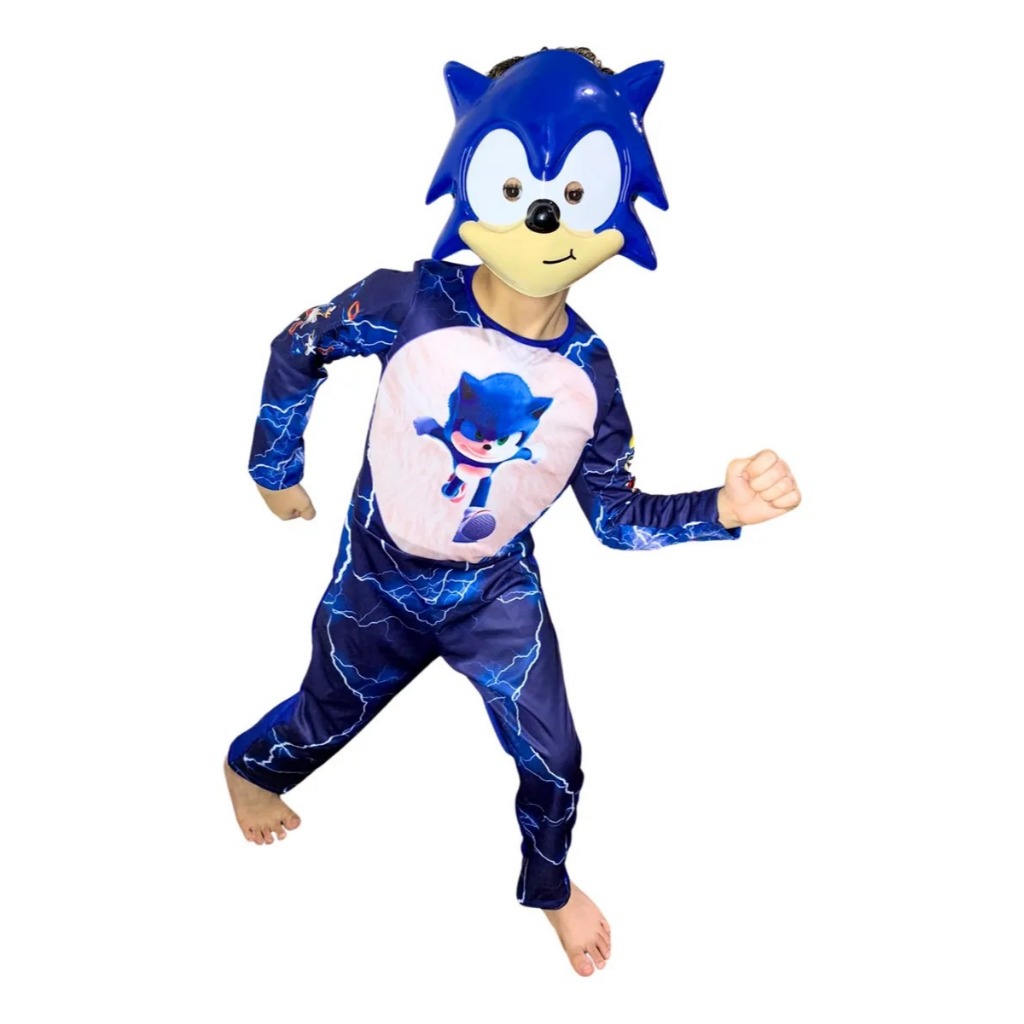 Fantasia Infantil do Sonic Longa C/ Enchimento e Mascara | Shopee Brasil