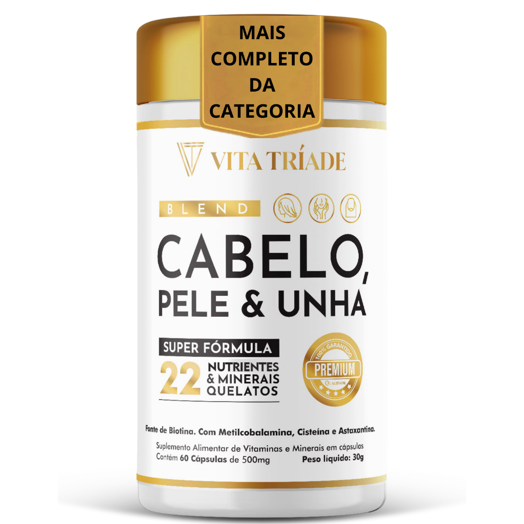 Vitamina para Cabelo Pele e Unha 60 Cápsulas Com Biotina, Ácido Fólico ...