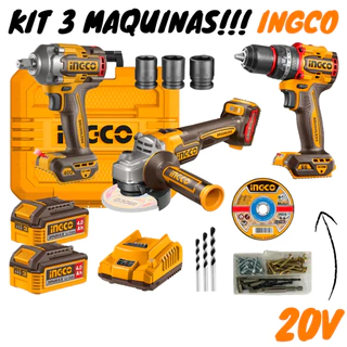Kit Combo Parafusadeira + Esmerilhadeira + Chave Impacto 20v (COSLI241291-9) Ingco em Oferta na Shopee