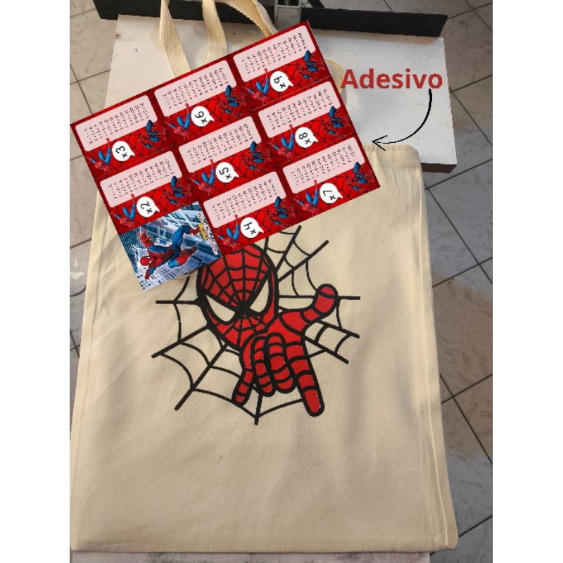 Homem aranha ecobag mais adesivo tabuada do homem aranha A4, tamanho 35/40