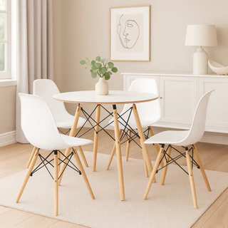 Conjunto Sala de Jantar Elegante - Mesa Eames 90cm + 4 Cadeiras Eames - Fenda Store
