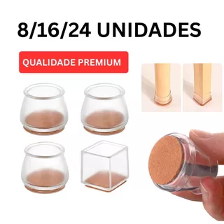 Protetor de Pé de Cadeira e Mesa 8,16 ou 24un - Silicone com Feltro Redondo ou Quadrado - Protetor de Móveis