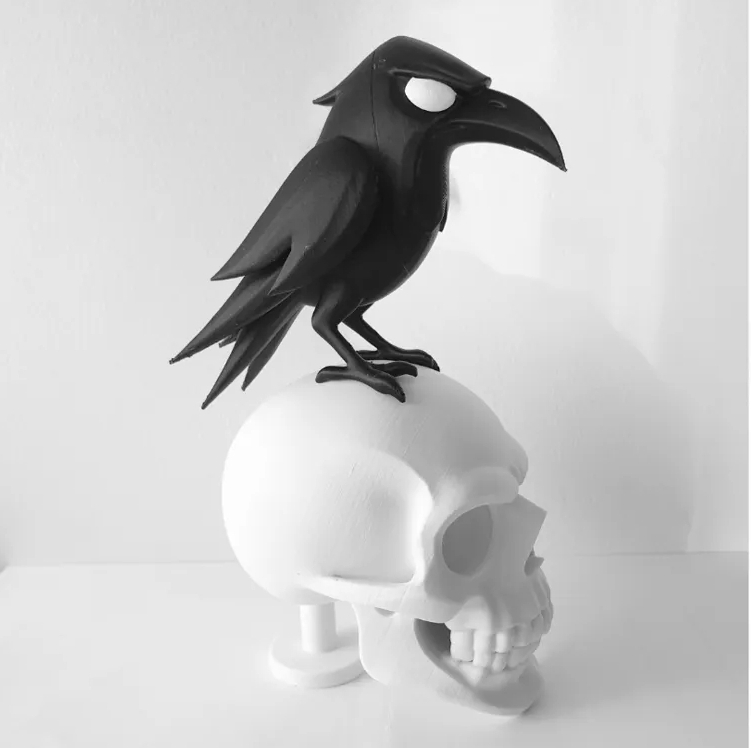 Escultura de Corvo Sobre a Caveira - Decoração Macabra Gótica 3D Halloween