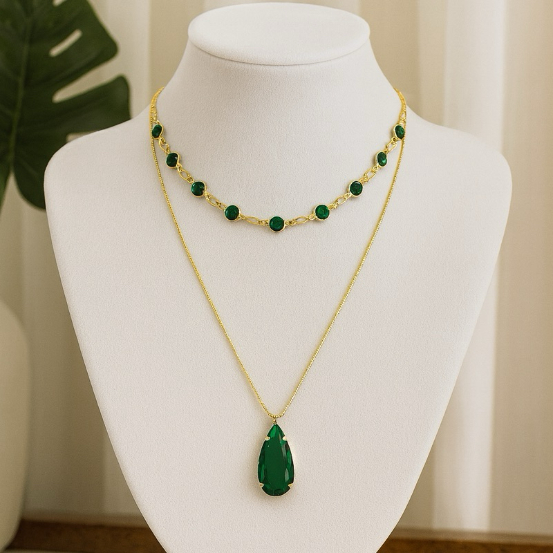 Colar Duplo Dourado Gota diversas cores Corrente acessório feminino