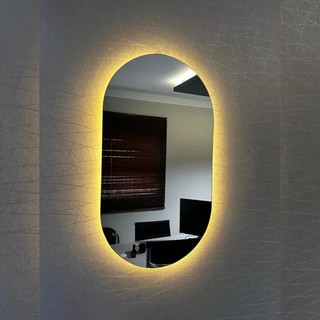 Espelho Oval Grande de Parede com LED Orgânico – Luz Quente e Fria para Banheiro Sala Quarto
