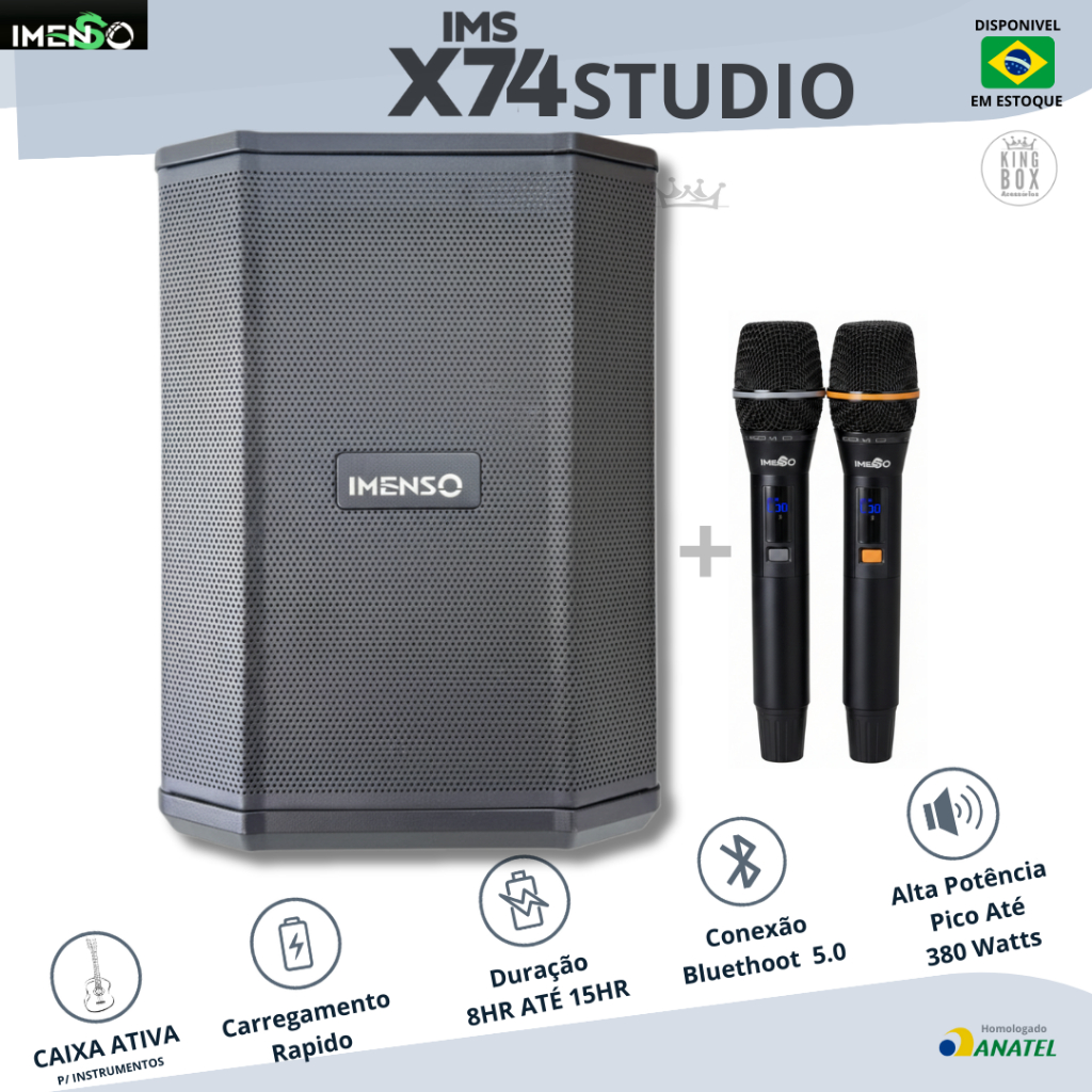 Caixa de Som Ativa Imenso X74 com 2 Microfones S/ Fio | Kit